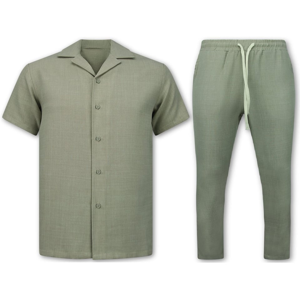 Linnen Twinset - Linnen Zomerset Heren - Linnen Overhemd Heren - Zomer Broek Heren - MG-011 - Beige