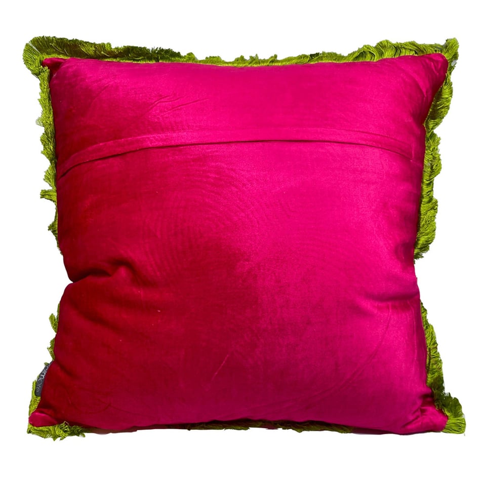 Sierkussen Spiraal Fuchsia Groen Franjes Katoen 50x50cm