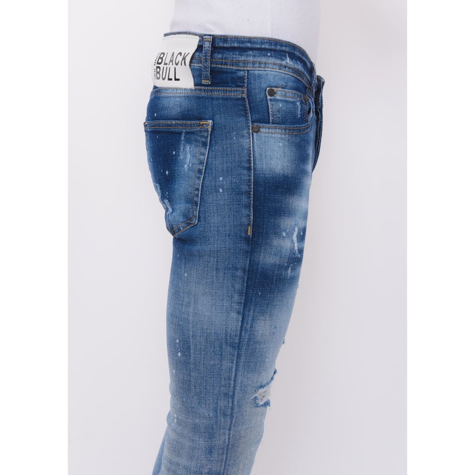 Paint Splatter Stonewashed Jeans Mens - Slim Fit -1079- Blauw