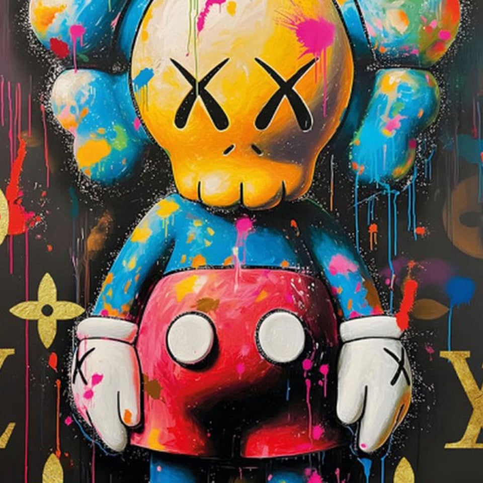 Glasschilderij Mickey Pop Art Louis Vuitton 60x80cm