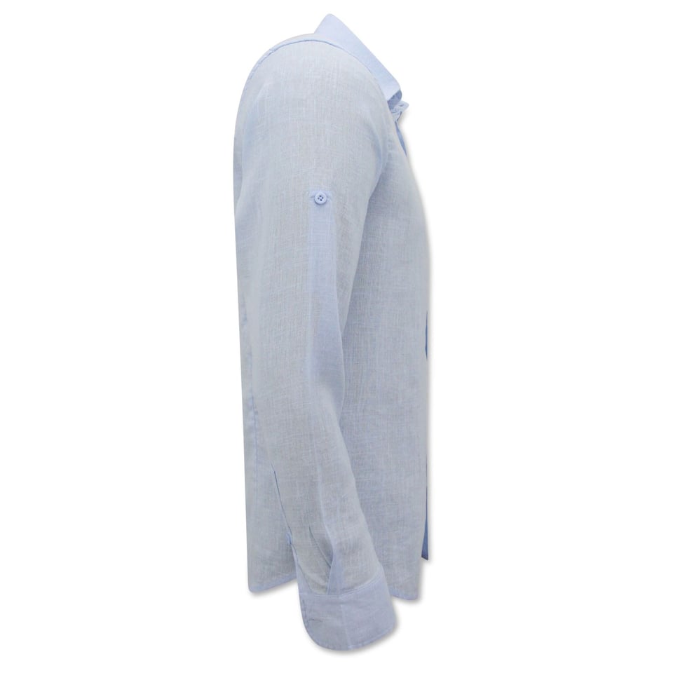 Linnen Overhemd Heren - Regular Fit - Casual Blanco - Licht Blauw