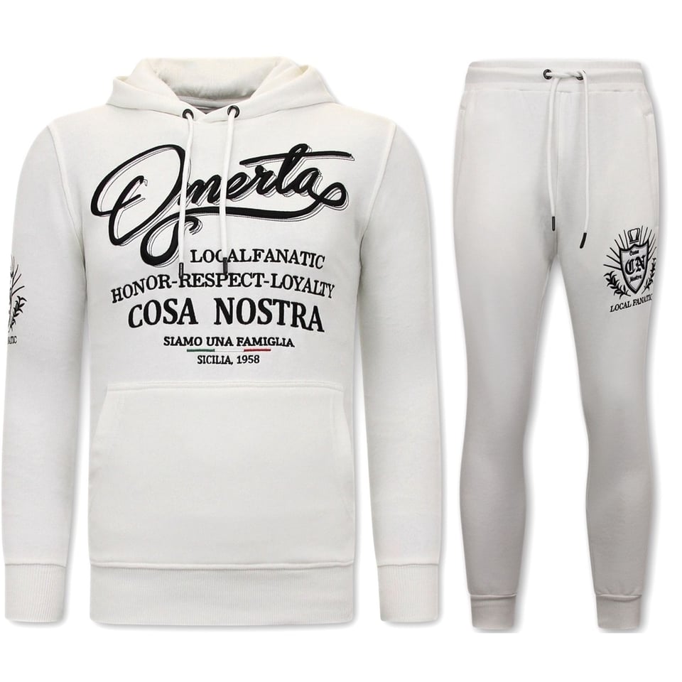 Exclusieve Heren Joggingspak - Omerta, Cosa Nostra - Wit