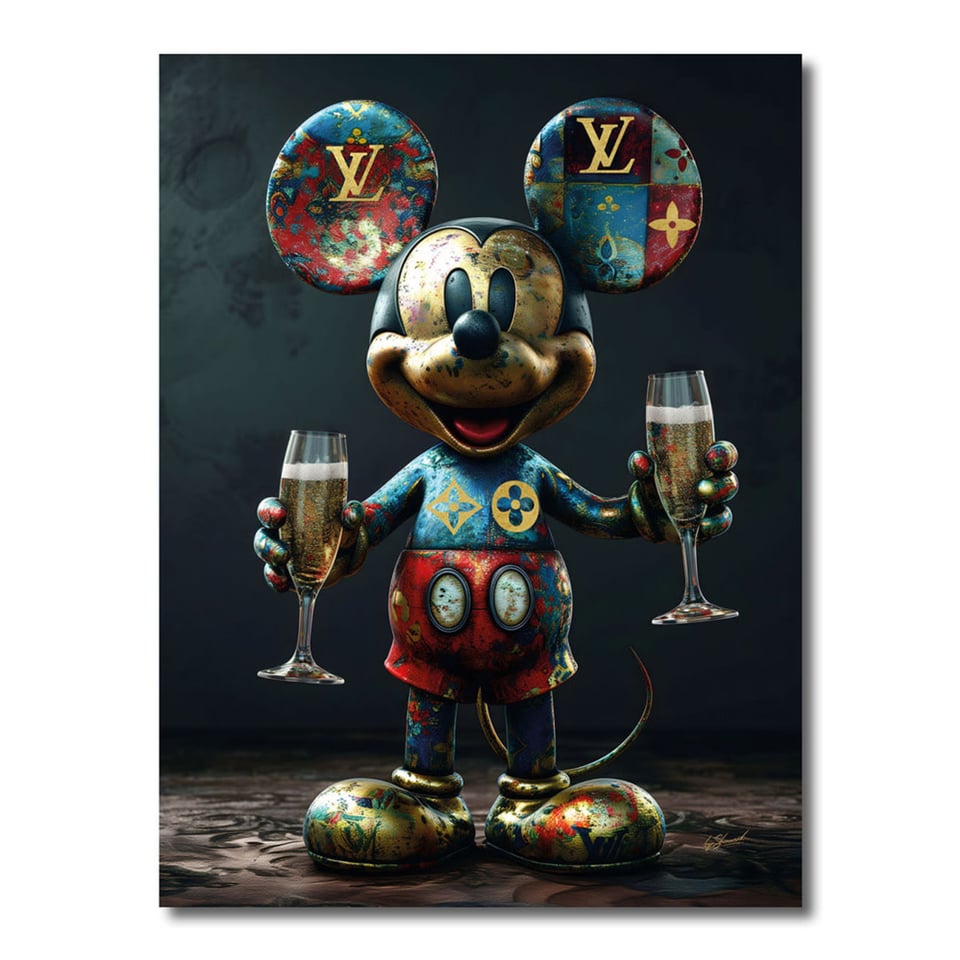 Glasschilderij Louis Vutton Mickey Champagne 60x80cm