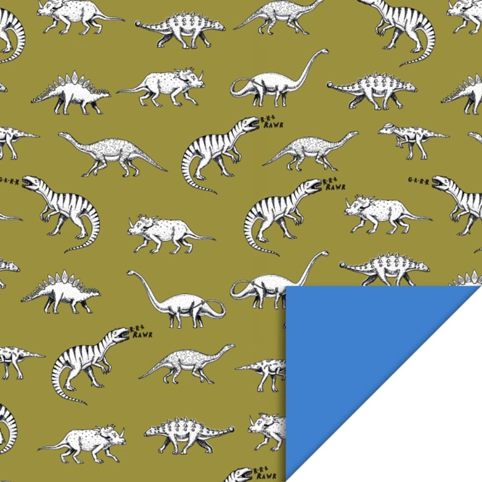 Rol Inpakpapier Dino Olive - Blue