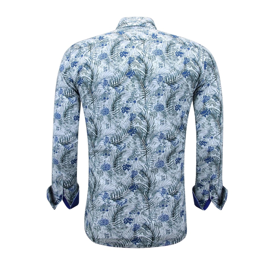 Katoen Overhemd Heren Lange Mouw Met Print - 3138 - Wit