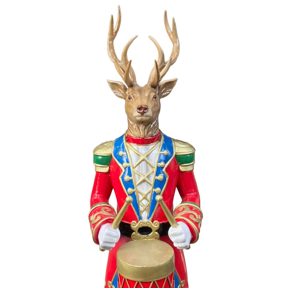 Standbeeld Kerst Hert Met Fluit Multicolor Goud 25x82cm