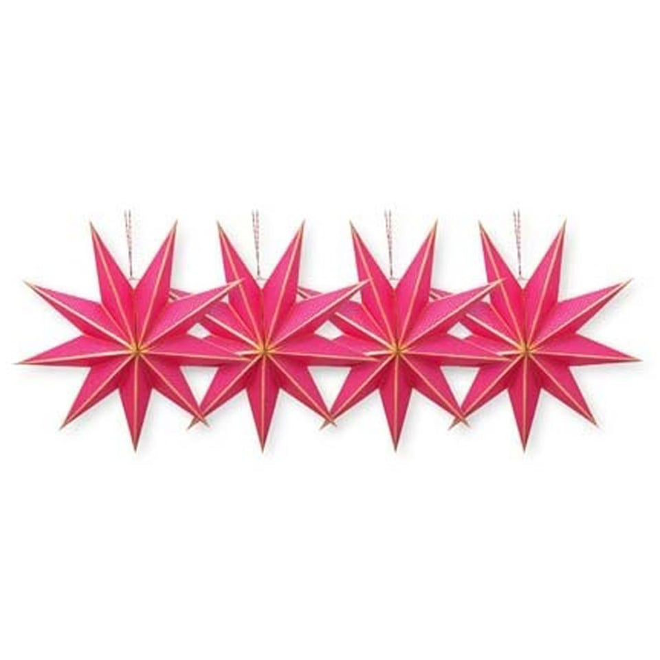 Kerststerren Papier Roze Met Goud 20cm (Set/4)