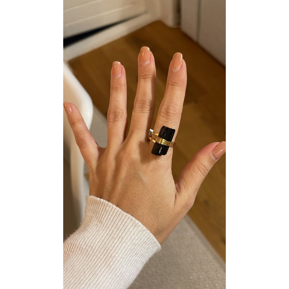 Ring Wrapped Black Tourmaline - 18k Gold Plated
