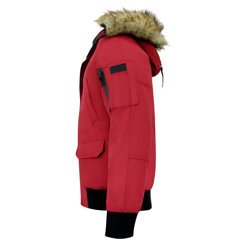 Korte Heren Winterjas Met Faux Bontkraag Rood