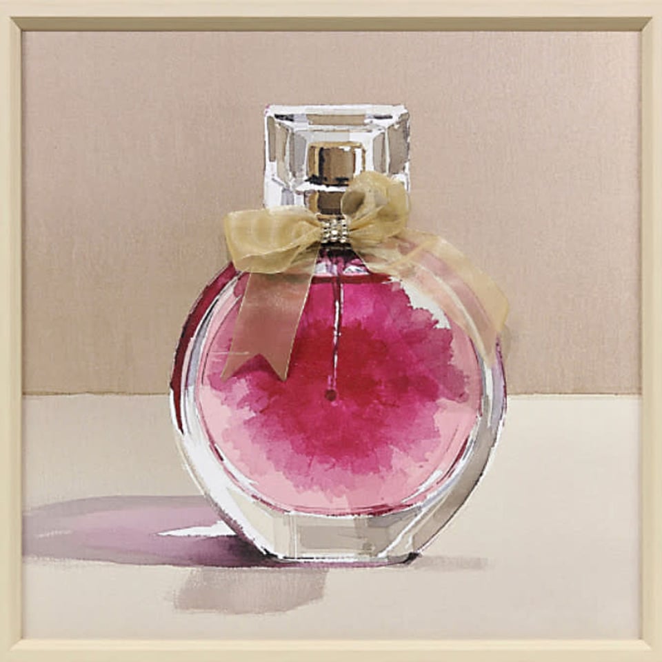 Schilderij Parfum Fles Rond Met 3-D Strik 40x40cm Ingelijst