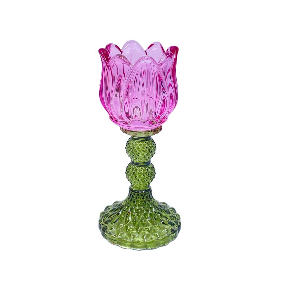 Waxinehouder Tulp Groen Mix Glas 8x18cm in 6 Kleuren