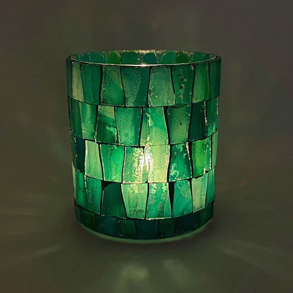 Waxinelichthouder Groen Mozaïek Glas 8x9cm