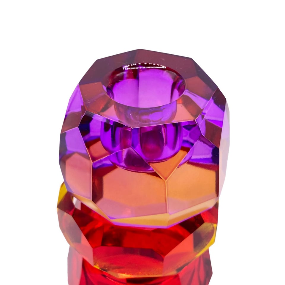 Kandelaar-Waxinehouder Kristal Fuchsia-Helder-Oranje Glas 6x10cm