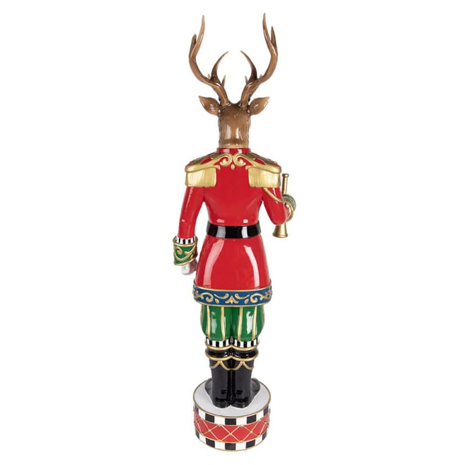 Standbeeld Kerst Hert Met Fluit Multicolor Goud 25x82cm