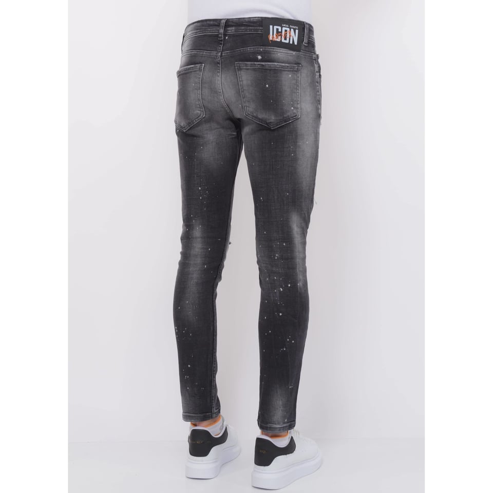 Distressed Jeans Stonewash Heren - Slim Fit -1087- Zwart