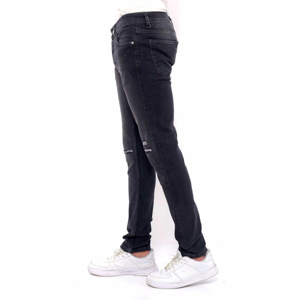 Ripped Heren Jeans Met Verfspatten Slim Fit -DC-040- Zwart