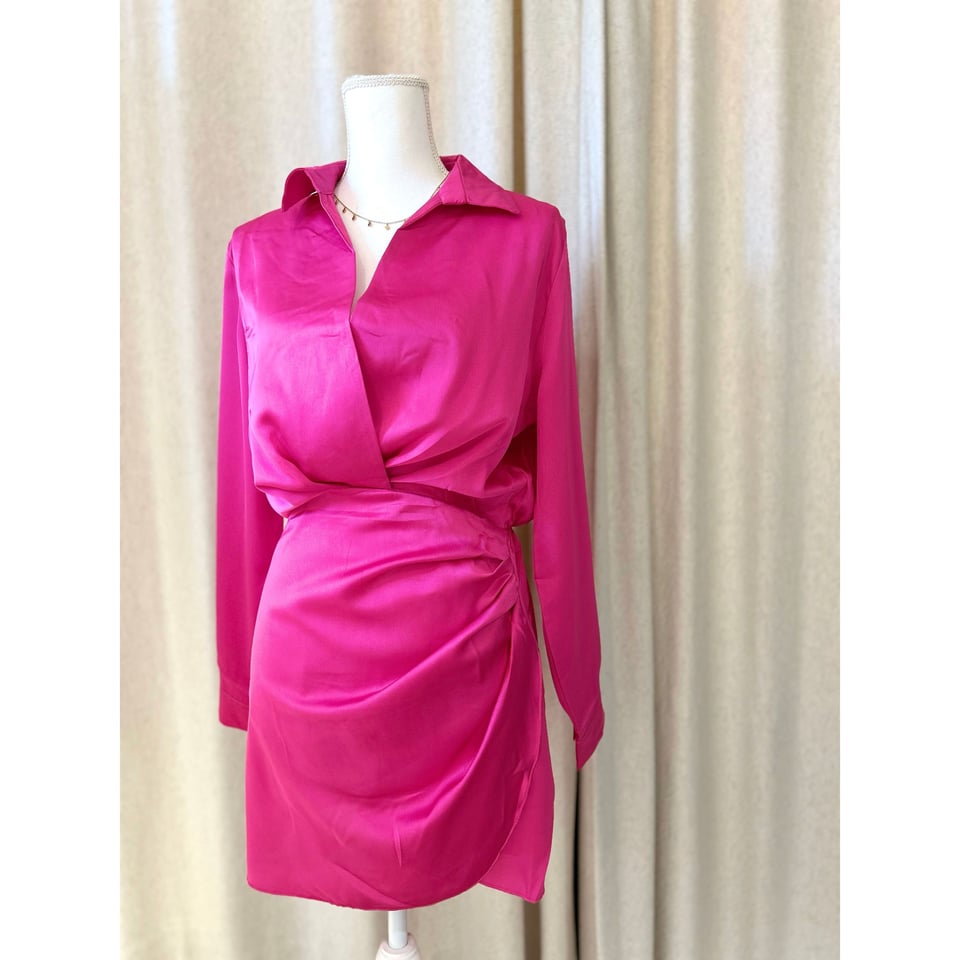 Satin longsleeve dress - Pink