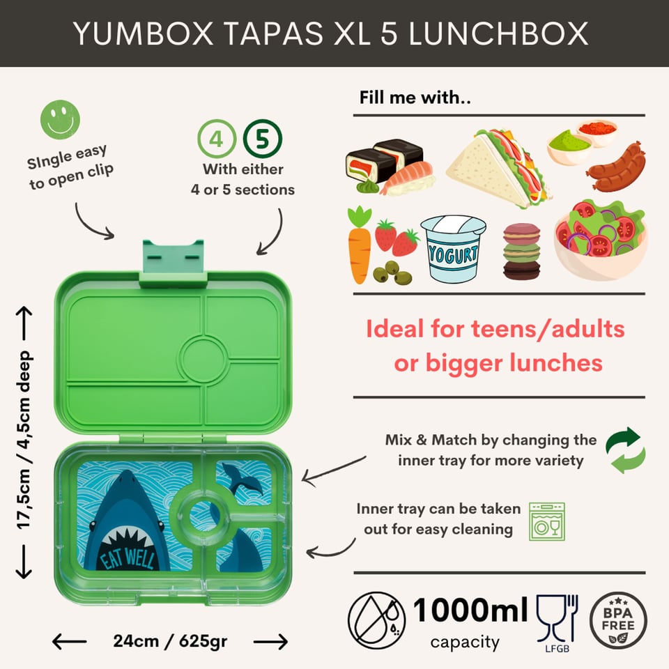 Yumbox Tapas XL 4 Vakken Jurassic Green / Shark - Jurassic Green / Groen
