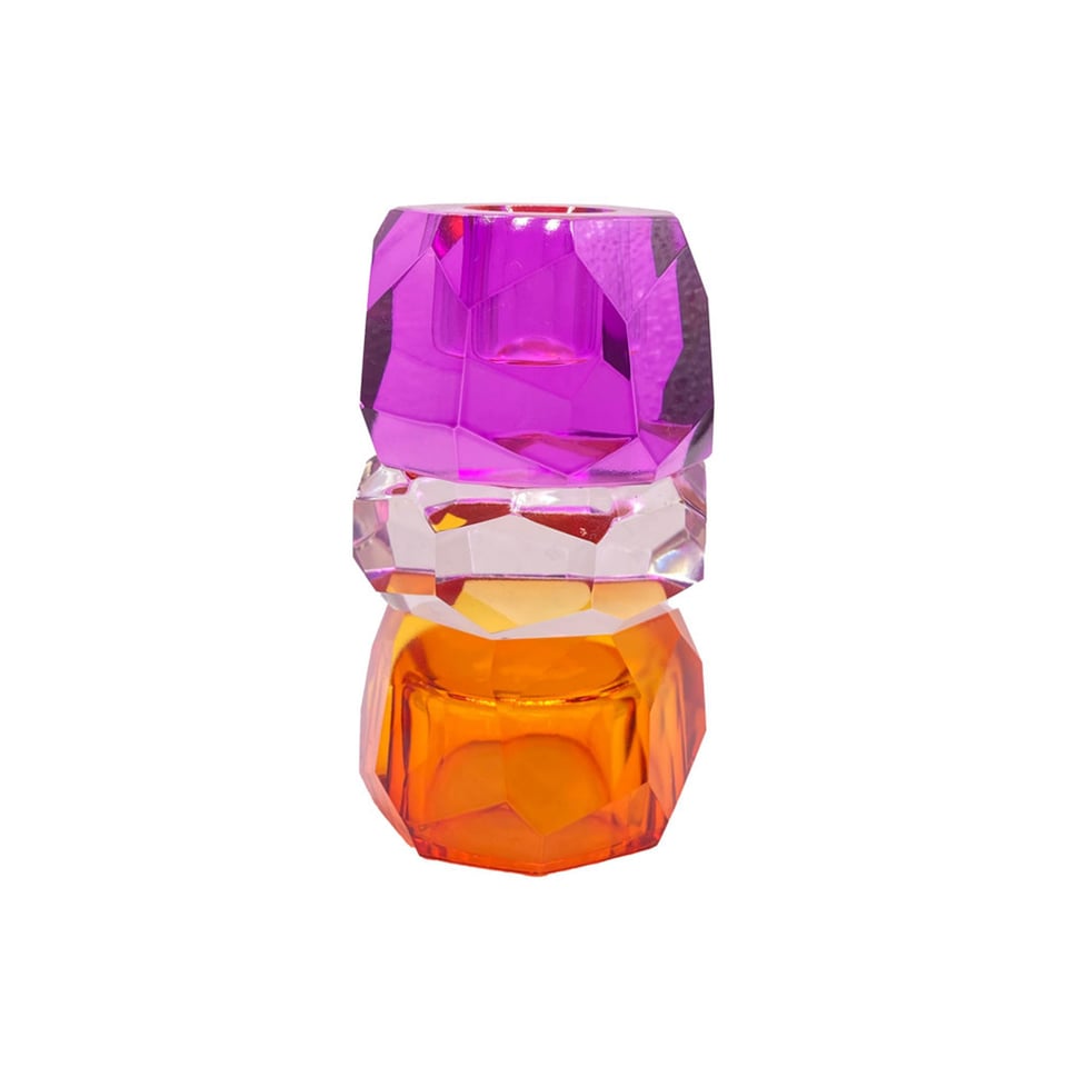 Kandelaar-Waxinehouder Kristal Fuchsia-Helder-Oranje Glas 6x10cm