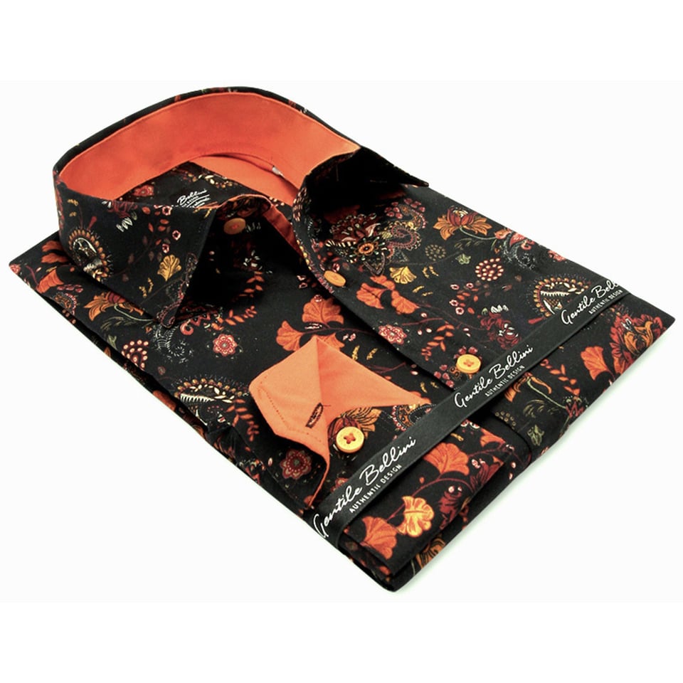 Luxe Heren Overhemd Bloemenprint - Slim Fit -3100 - Zwart