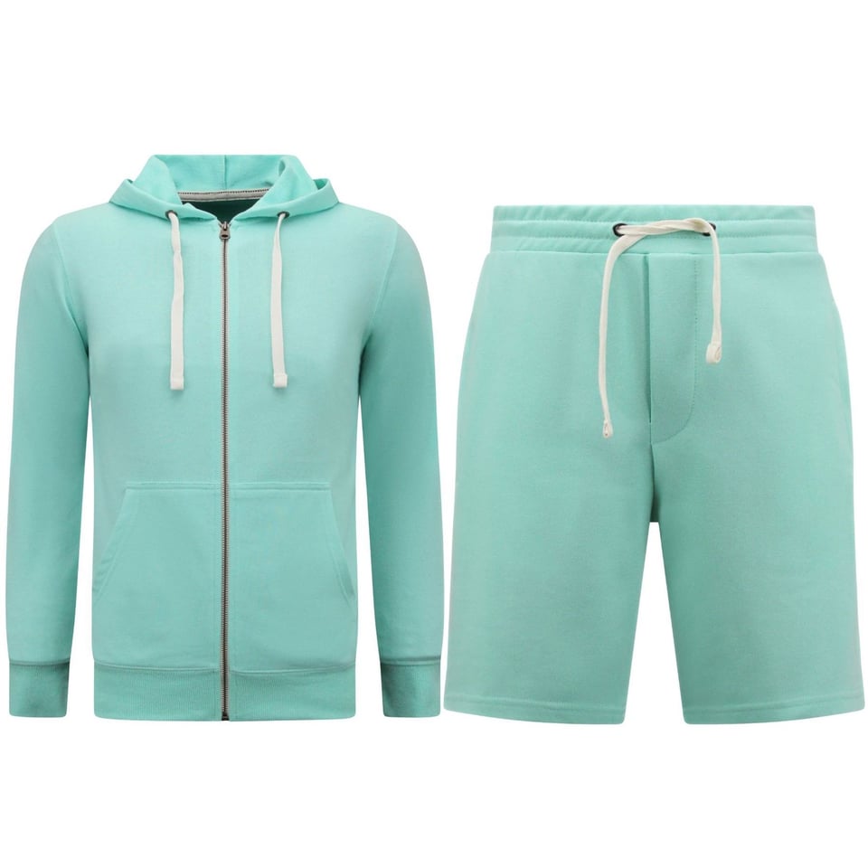 Hoodie Heren Met Rits - Joggingshorts Heren - SET - Mint Groen