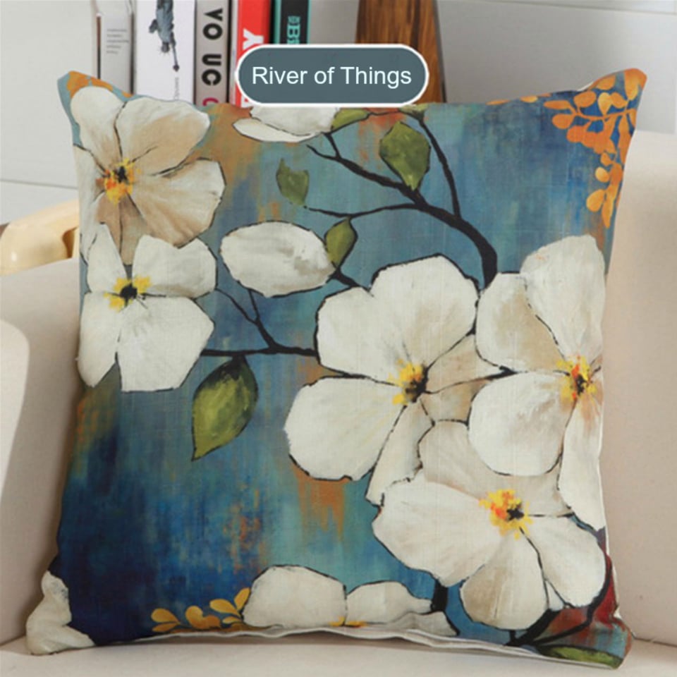 Kussenhoes blauw met witte bloesem. SET VAN 2 kussenslopen blauw. Sierkussenhoes witte bloemen. 45x45