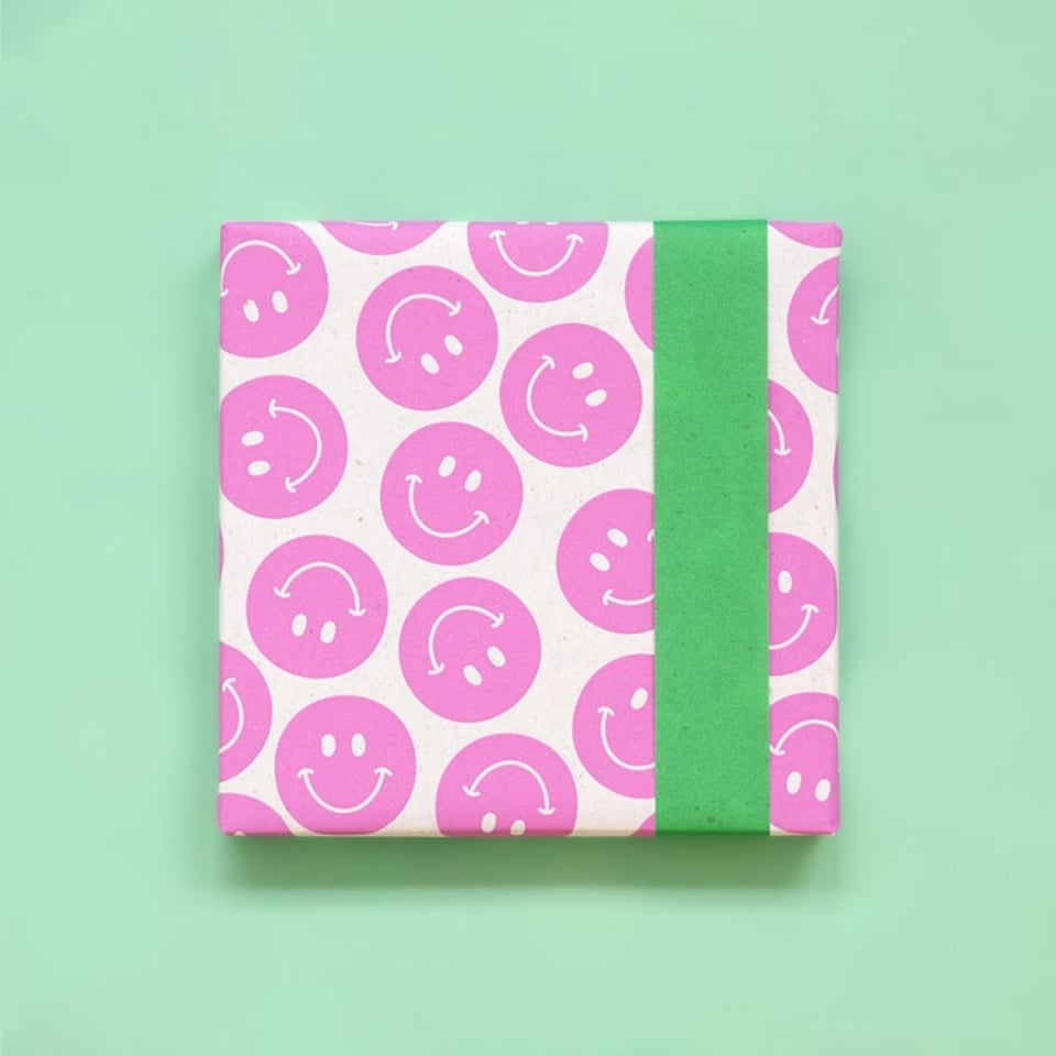 Rol Inpakpapier Smiley Bright Pink - Green