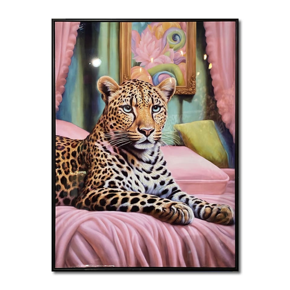 Poster Panter Op Bed Met Glitters 53x73cm Ingelijst
