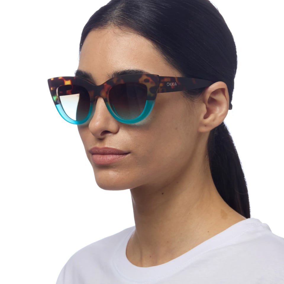 Zonnebril CLAUDIA Big Cat-Eye Havana Blue OK013-HB - Kleur: Blue - Artikelnummer: OK013-HB