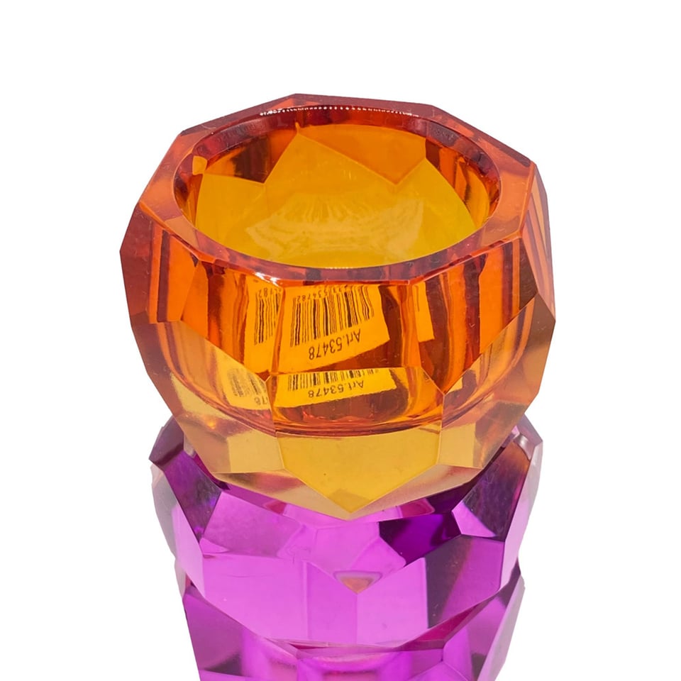 Kandelaar-Waxinehouder Kristal Fuchsia-Helder-Oranje Glas 6x10cm