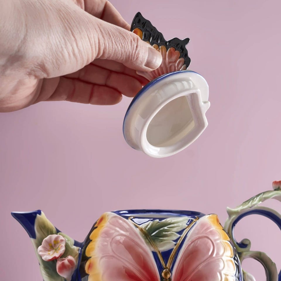 Theepot Butterfly Multicolor Aardewerk 24x18cm