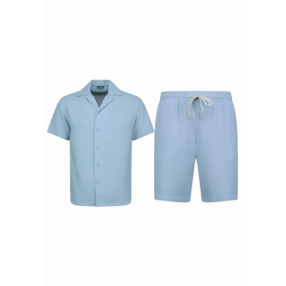 Ribbed Oversized Shirt - Zomerset Heren - Two Piece Setje - Co Ord Set - 0095 - Blauw