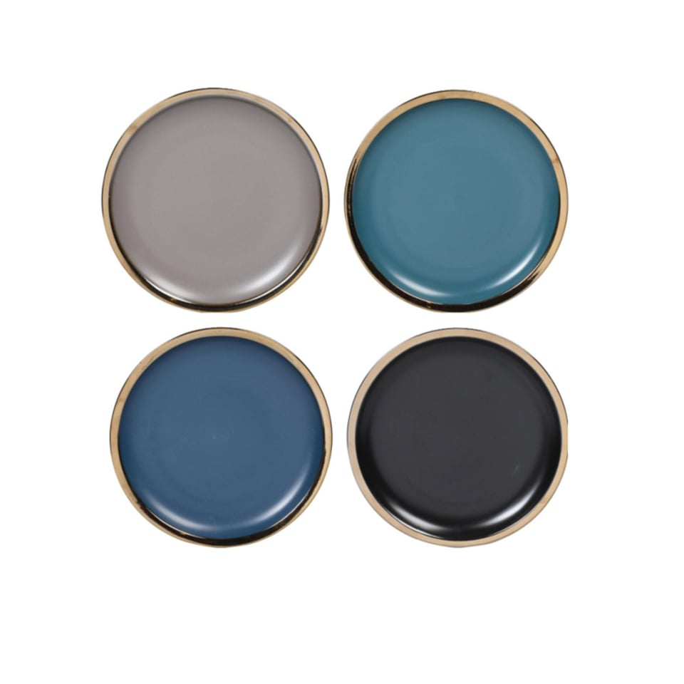 Siaki Mat, Aardewerken Dinerborden Set Van 4 Met Bronzen Rand, Kies Uit Zwart, Blauw, Petrol of Taupe Ø 27 Cm