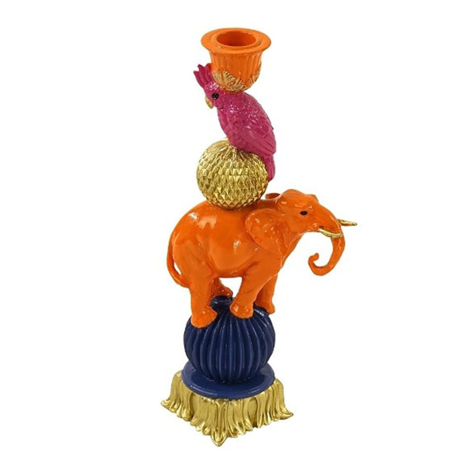 Kandelaar Papegaai Op Olifant Oranje 10x26cm