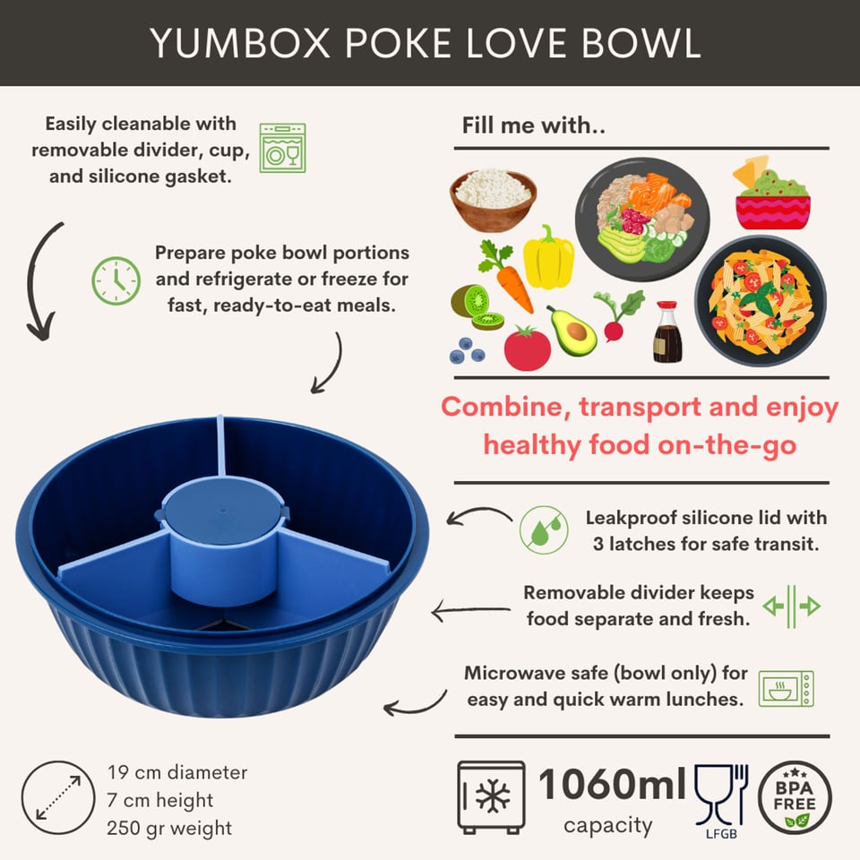 Yumbox Poke Bowl Met 3 Vakken Hawaii Blue - Blauw