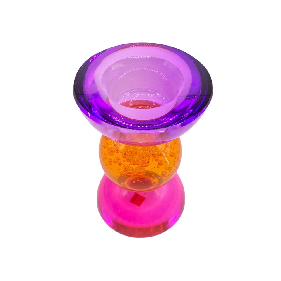 Waxinehouder Votief Lila-Oranje-Fuchsia Kristal Glas 8x12cm