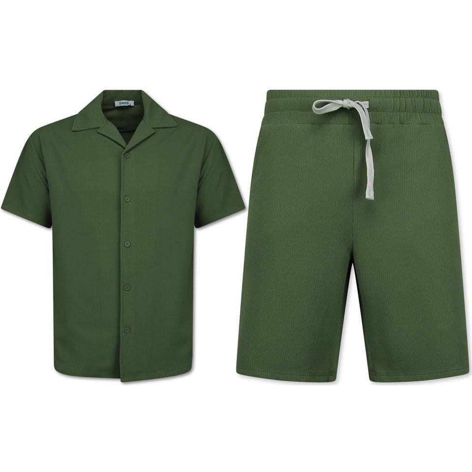 Twinset - Ribbed Oversized Shirt - Zomerset Heren - Two Piece Setje - Co Ord Set - 915 - Groen