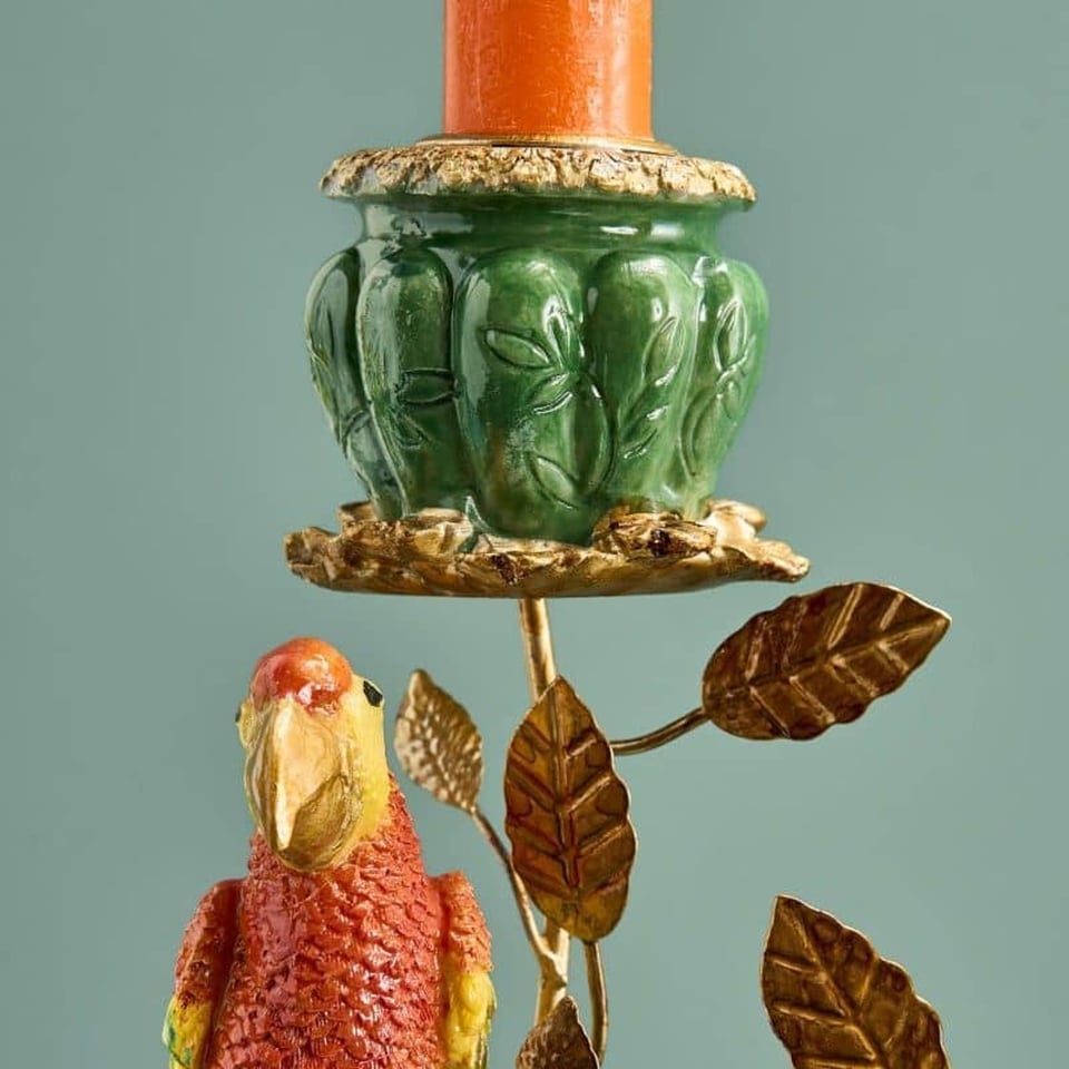 Kandelaar Zebra en Papegaaien Multicolor Metaal 27x45cm 2-Houders