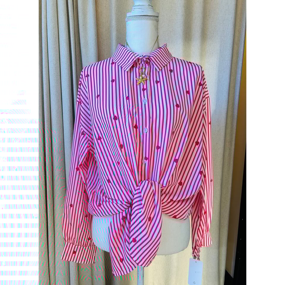 Oversized Spring Hearts Blouse - Fushia Pink - 1 maat