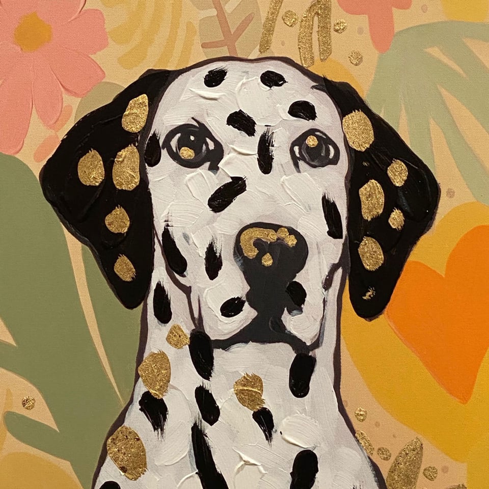 Schilderij Dalmatiër in Gele Barok Lijst 60x70cm Handgeschilderd