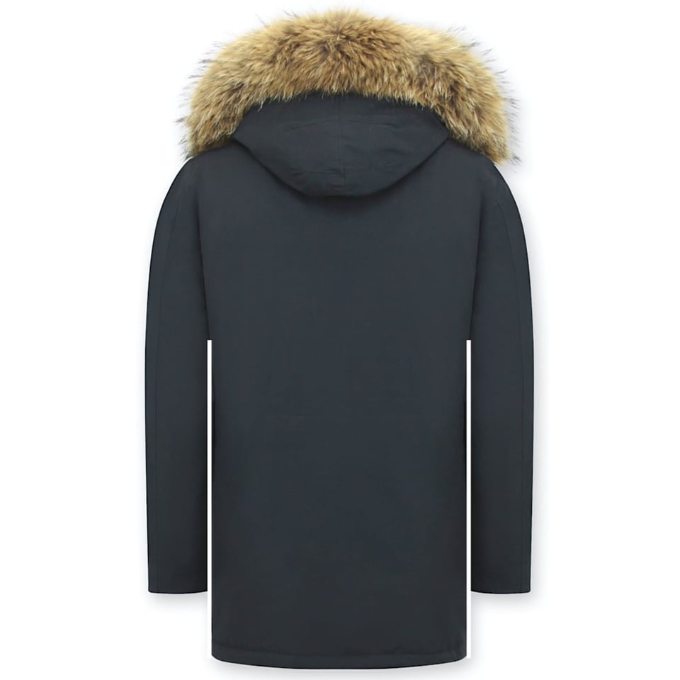 Parka Heren Winterjas Met Grote Echte Bontkraag Blauw
