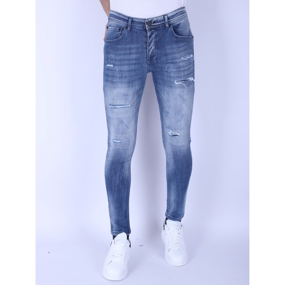 Mannen Spijkerbroeken Slim Fit Met Scheuren - 1095 - Blauw