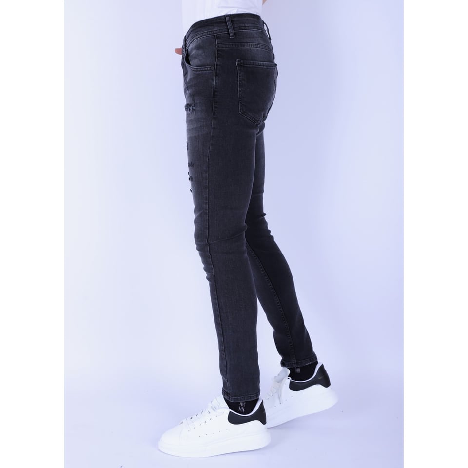 Ripped Jeans Voor Mannen Slim Fit Met Stretch - 1104 - Zwart