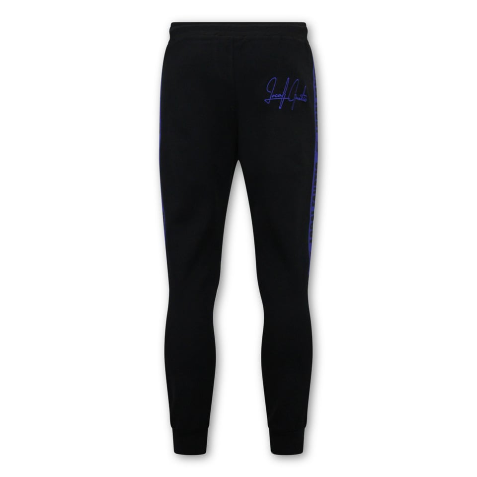 Heren Joggingspak - Half Zipper, Double Ribbon - Zwart / Blauw