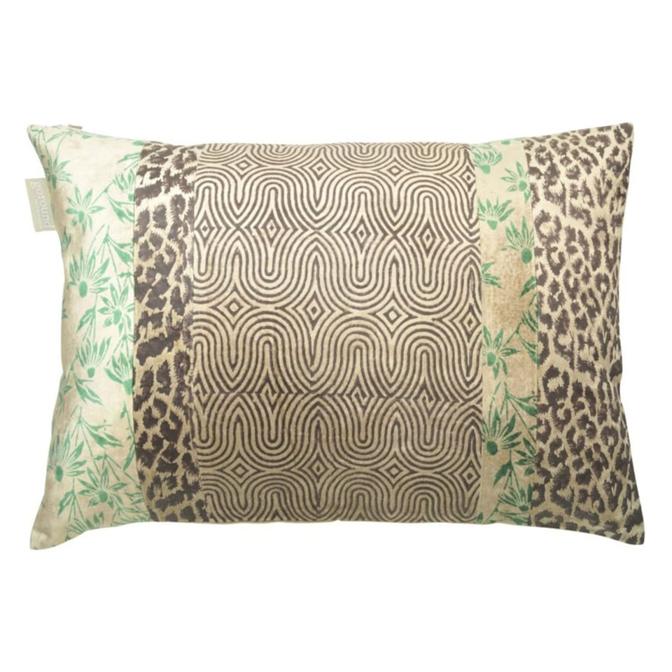 Sierkussen Logan Panter Beige-Bruin-Groen Fluweel 60x35cm