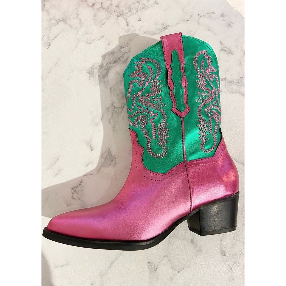 Metallic Western boots Pink/Green