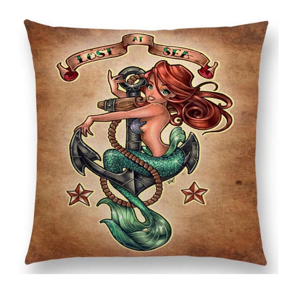 Kussenhoes sexy Zeemeermin. Ze thema kussensloop. Leuke kussenhoes zeemeerming op een anker. 45x45