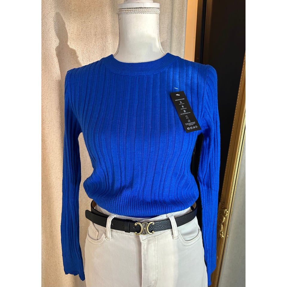 Best basic Ribbed roundneck top / Blue - Onesize