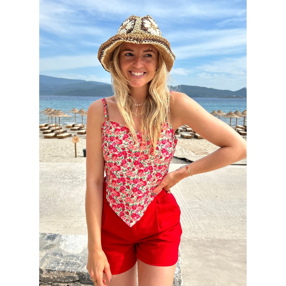 Maxime Coral flower print Top