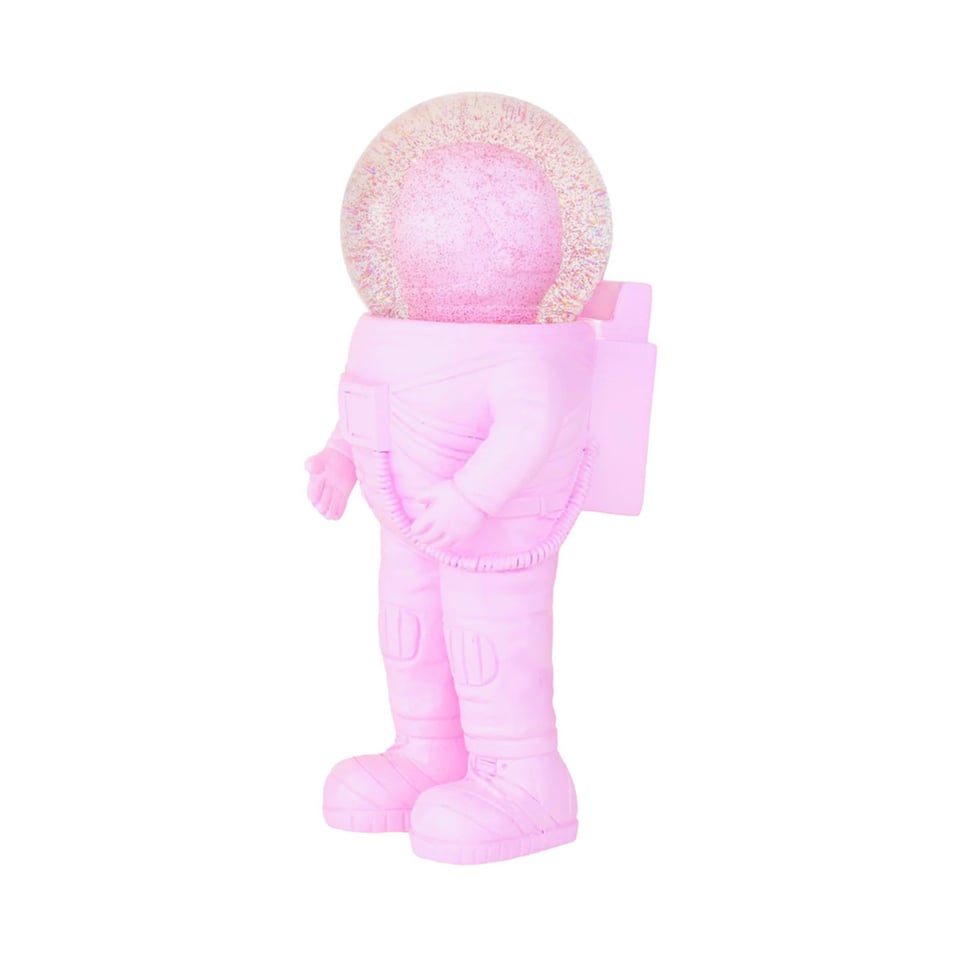 Beeldje Astronaut Met Sneeuwbol Roze 9x18cm